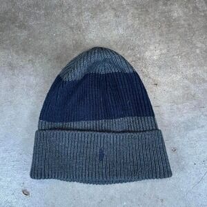 Ralph Lauren navy blue and grey striped beanie